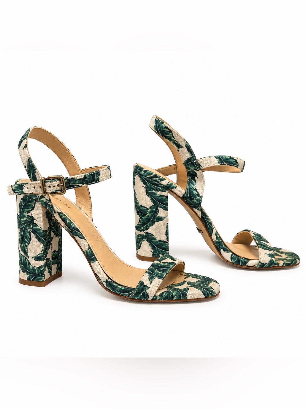Women’s Green Leaf Print Block Heel Sandals